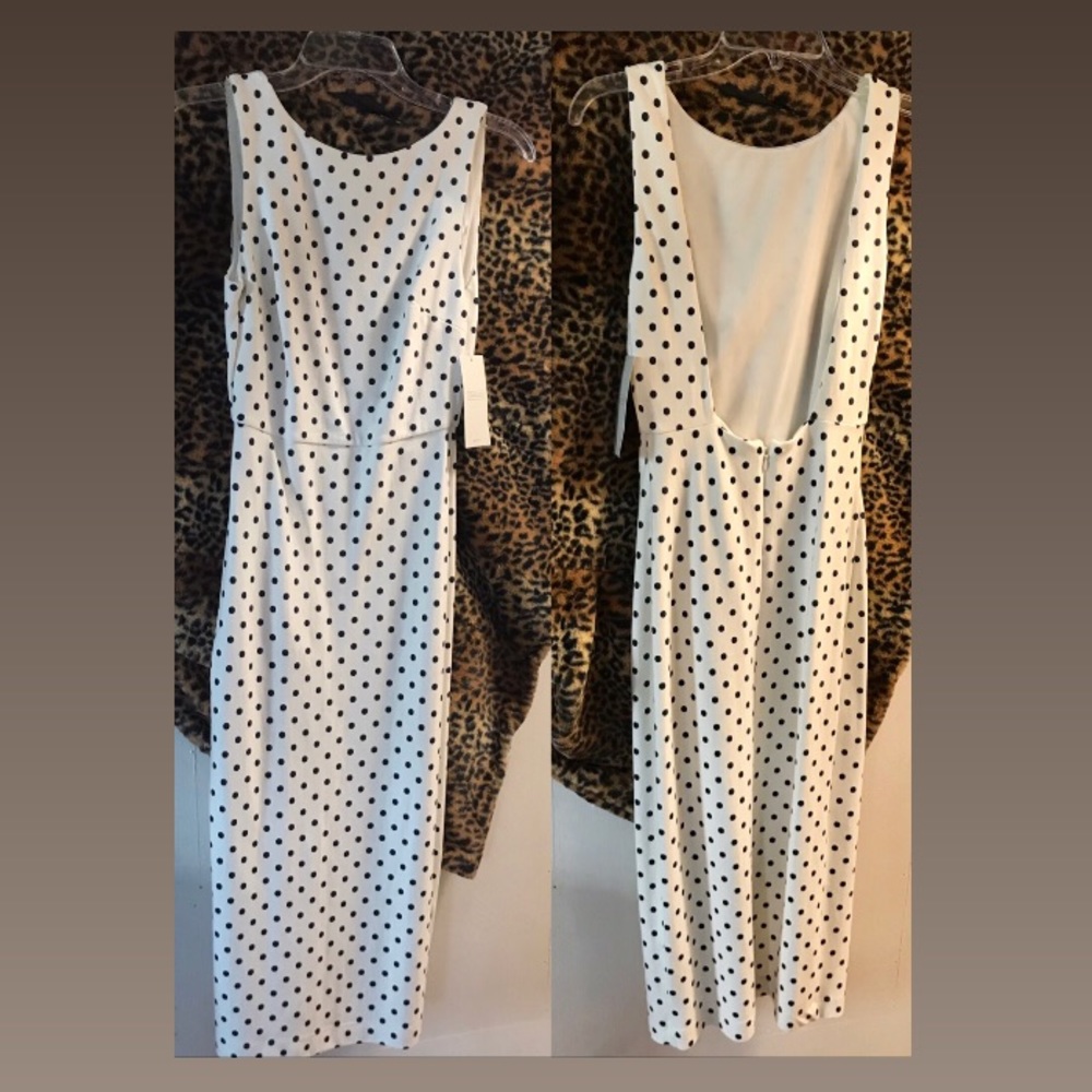 White/black Polka dot midi open back dress size S